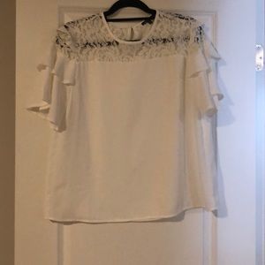 White Ruffle Sleeve Chiffon Top